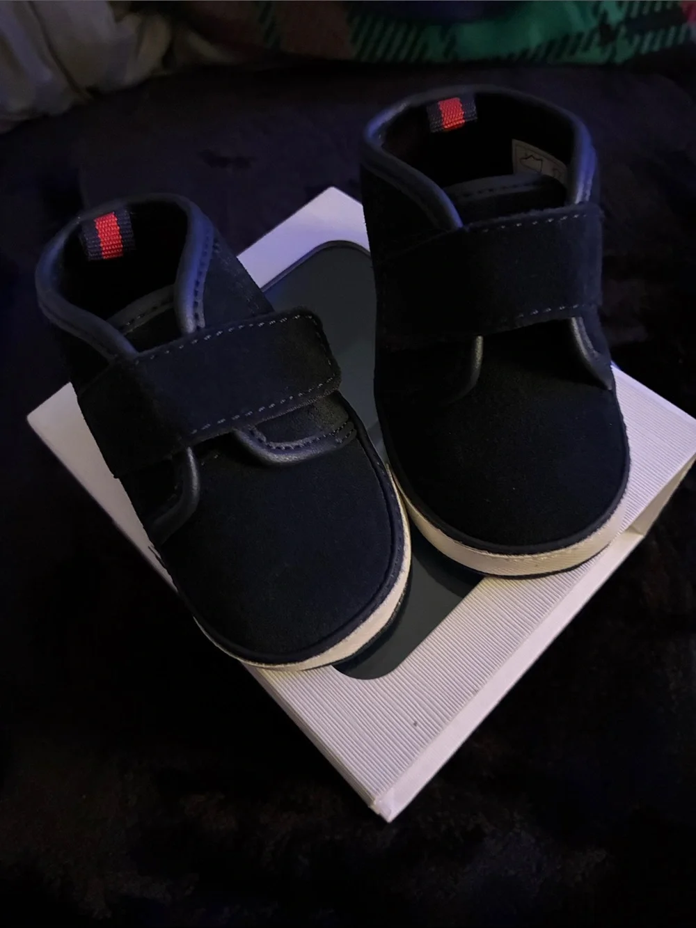 Ralph Lauren Navy Suede Baby Walker Sneakers with Ivory Sole Accent